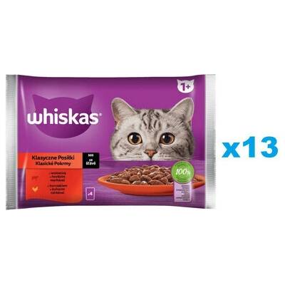 WHISKAS Adult 52 x Classic Meals krmivo pre dospelé mačky v omáčke s hovädzím mäsom kuracím mäsom 85 g