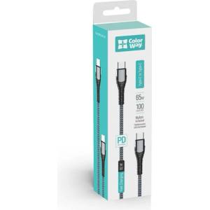 ColorWay Кабел, Type-C - Type-C (PD Fast Charging 65W) 3.0A 1 м сив (CW-CBPDCC040-GR) (CW-CBPDCC040-GR)