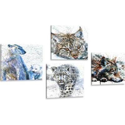 Set obrazů zvířata v zajímavém akvarelovém provedení - 4x 60x60