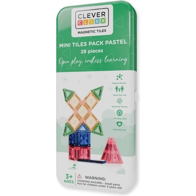 Cleverclixx Magnetická stavebnice mini - cestovní PASTEL (28 ks)