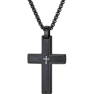 HARAHU Мъжка верижка с кръст vq-38806 - Черна / Сребриста / 60см kp38806 (vq-38806)