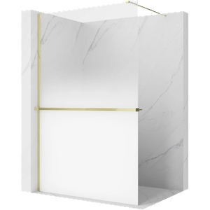 Mexen Kioto+ преградна стена за душ с рафт Walk-in 70 x 200 cm, бяла омбре 8 mm, златна (800-070-121-50-86)