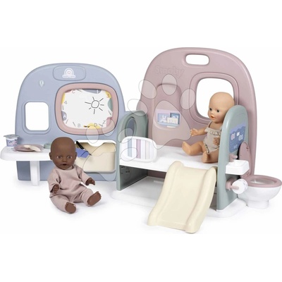 Smoby Domček pre bábiku s 5 hernými zónami Baby Care Childcare Center skladací a prenosný so 6 doplnkami