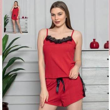 Image 1 of Пижама лятна в червено с дантела
