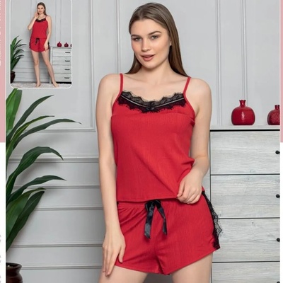 Пижама лятна в червено с дантела