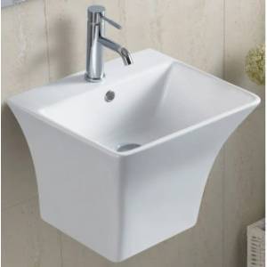Inter Ceramic Мивка за баня ICC 4837, Inter Ceramic, стенен монтаж, с отвор за смесител и преливник, порцелан, бял, 48.5x43x37.5см (4837 CB)