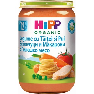 Hipp Био пюре Hipp - Зеленчуци, макарони и пиле, 220 g (6803) - baby