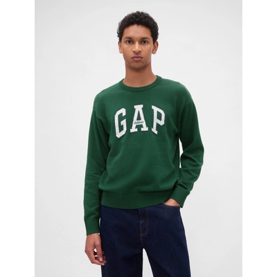 GAP pánsky pletený sveter V-INTX ATHLETIC INTARSIA RLXD CREW tmavo zelená biela