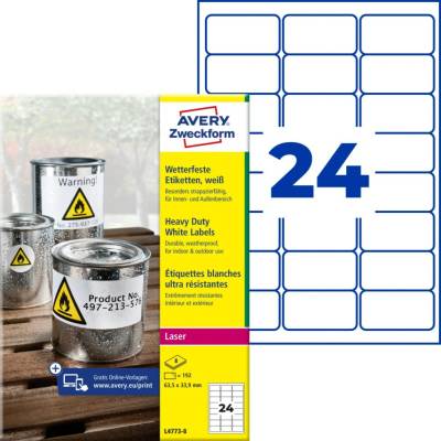 Avery Zweckform L4773-8 Odolné PET etikety 63,5x33,9mm 192 ks bílá
