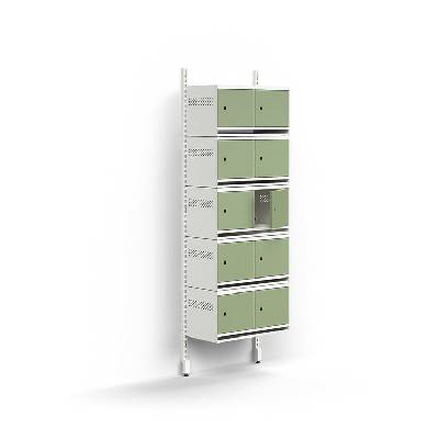 Skříň na boty ENTRY, nástěnná, 10 kovových dvířek, 1800x600x300 mm, bílá/zelená