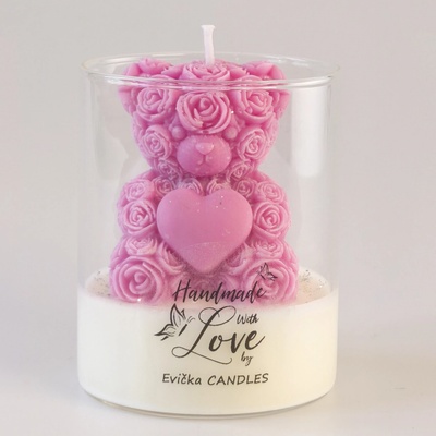 Evička Candles Medvídek z růží ve sklenici 110 g