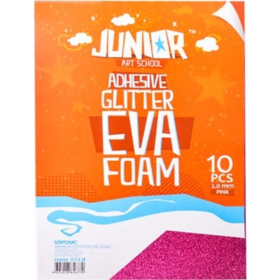 JUNIOR-ST Dekorační pěna A4 EVA 10 ks růžová samolepicí glitter 2,0 mm