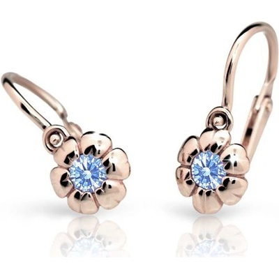 Danfil dětské náušnice kytičky C2151 z růžového zlata s kamínkem Arctic Blue zapínání brizura
