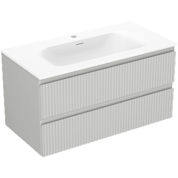 Mexen Rivel шкаф за баня 90 см с мивка Vela, 2 чекмеджета, рифелован , сиво мат/бяло мат - 91A20-09047-2-BFF62-W23M01 (91A20-09047-2-BFF62-W23M01)