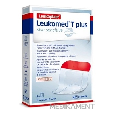 Leukoplast Leukomed T Plus Skin Sensitive sterilné krytie s vankúšikom 5 x 7,2 cm 5 ks