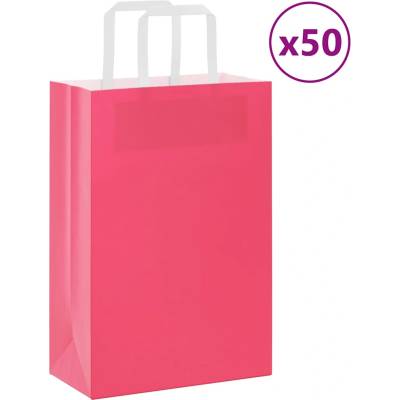 vidaXL Хартиени торбички 50 бр с дръжки розови 21x11x31 см (4101882)