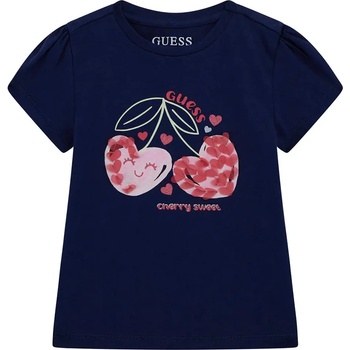 GUESS Нежна тениска в тъмно синьо за мини момиче с текстилни детайли Guess