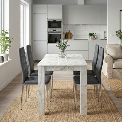 TopMebel Комплект за трапезария 5 части Darlen - Rosa бял мраморен цвят - сив 125x72x74см