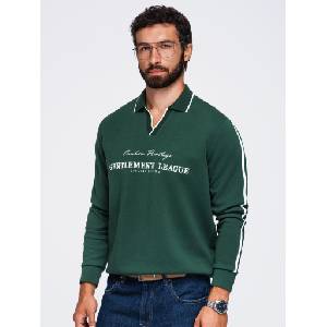 Ombre Clothing Мъжки суитшърт с яка и V-образно деколте с бродерия на гръдта - тъмно зелен V3 OM-SSNZ-0268 Ombre Clothing Ombre Clothing | Zelen | МЪЖЕ | M