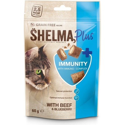 Shelma Cat Snack Immunity polštářky hovězí borůvka 60 g