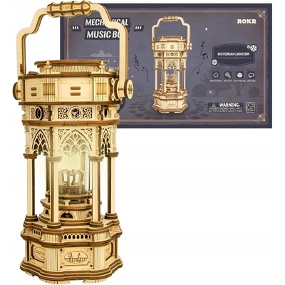 Robotime Drevené 3D mechanické puzzle Hracia skrinka Viktoriánsky lampáš 210 ks