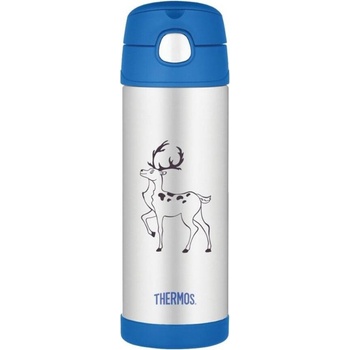 Thermos Термо бутилка със сламка елен, 470 мл, сребристо-синя (12002201)