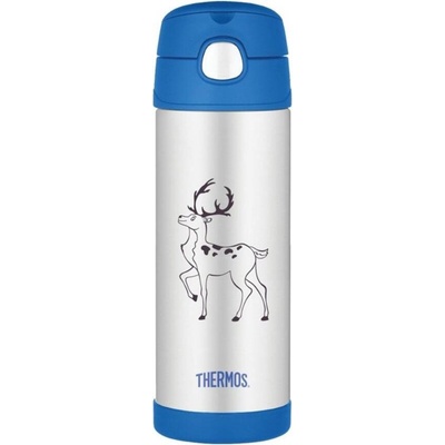 Thermos Термо бутилка със сламка елен, 470 мл, сребристо-синя (12002201)