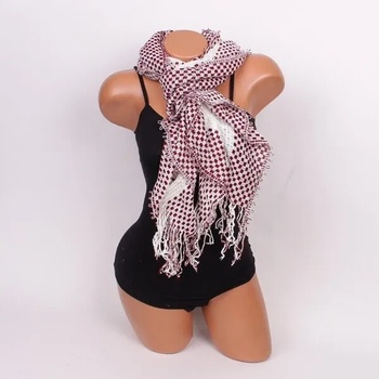 Image 1 of Дамски шал в бордо и бял цвят на квадратчета с набор в средата