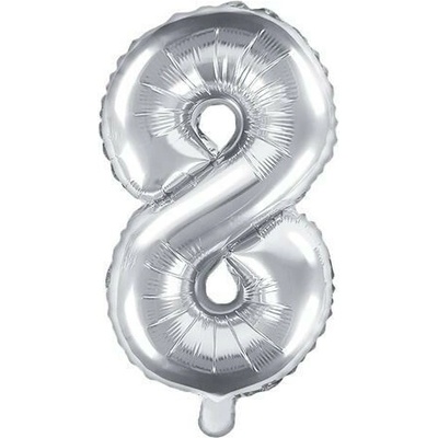 PARTYDECO Balón fóliový číslica STRIEBORNÁ 35 cm 8 NEMOŽNO PLNIŤ HELIOM