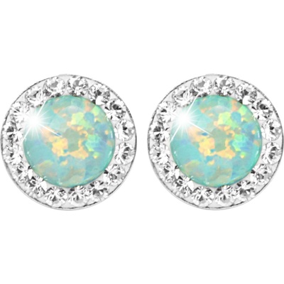 JSB bijoux s.r.o. Stříbrné náušnice puzety s kulatým opálem a krystaly Swarovski Pastel Mint Green malé (Stříbro 925/1000)