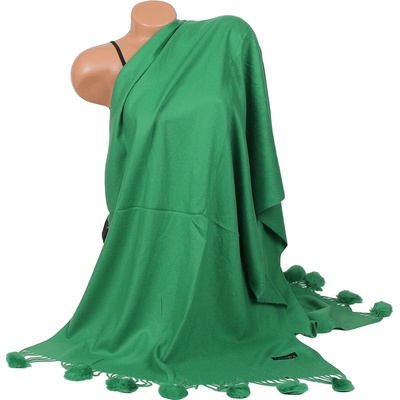 Кашмирен шал в зелено с пухчета