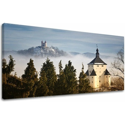 Obraz Banskej Štiavnice nad hmlou na plátne — panoráma - 30x60 cm