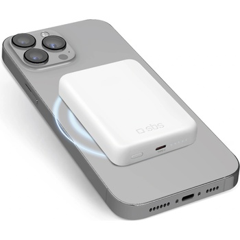 SBS Преносима батерия SBS 87484, Mini Mag 5000mAh, безжична MagSafe, 15W, бяла (87484)