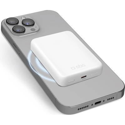 SBS Преносима батерия SBS 87484, Mini Mag 5000mAh, безжична MagSafe, 15W, бяла (87484)