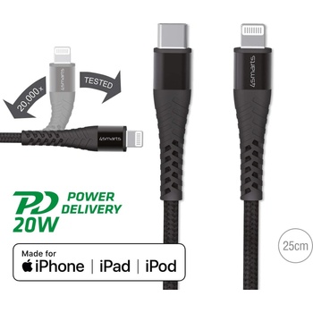 4smarts MFI PremiumCord USB-C to Lightning Cable XS - USB-C кабел към Lightning за Apple устройства (25 см) (черен)