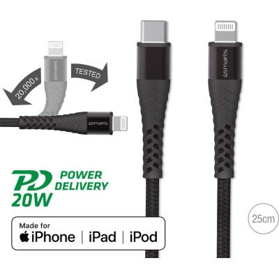 4smarts MFI PremiumCord USB-C to Lightning Cable XS - USB-C кабел към Lightning за Apple устройства (25 см) (черен)