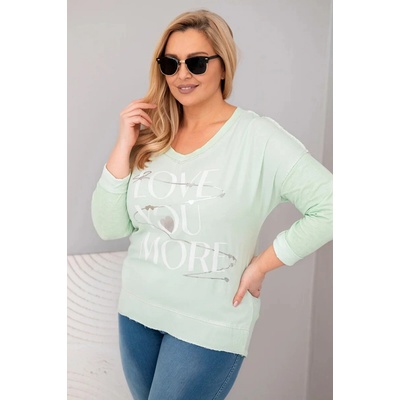 Kesi Dámska blúzka Plus Size s potlačou Love You More mentolová Modrá