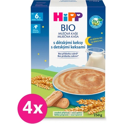 HiPP Bio mliečna na dobrú noc s detskými keksami 4 x 250 g
