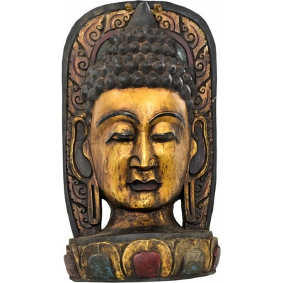 Sanu Babu Buddha, dřevěná maska, ručně vyřezávaná, 44x16x80cm
