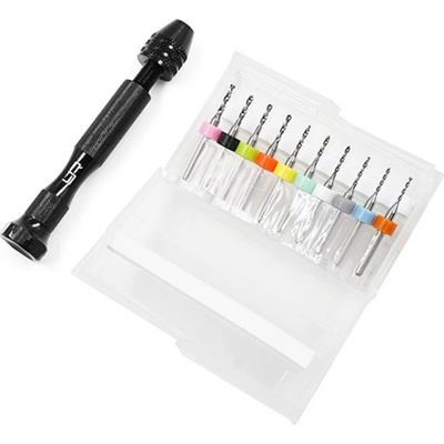 Yeah Racing Vrtáčky sada 1.1-2.0 mm s dříkem 3,17 mm + Ruční hliníková vrtačka