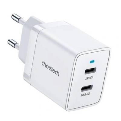 Choetech Бързо мрежово зарядно Choetech Q5006-UE, 2xUSB-C, PD 40W, 3A, Бяло (6932112103512)