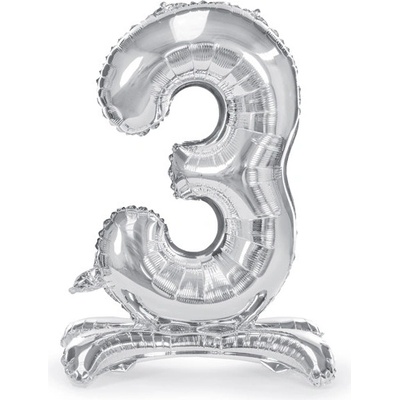 Balónek fóliový číslo 3 stříbrný stojící 70 cm