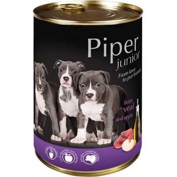 Dolina Noteci Junior - Премиум консервирана храна за малки кученца, с телешки сърца и моркови, с масло от ленено семе, 4 броя х 400 гр