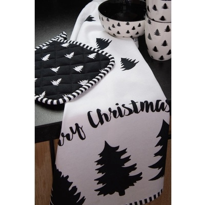 Clayre & Eef Bílo-černá bavlněná chňapka podložka se stromky Black&White X-Mas 20 x 20 cm