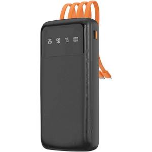 Dudao Външна батерия/power bank/ Dudao K6Pro, 10000mAh, черна, 1x USB-C / 1x microUSB портове, 1x USB-C / 1x Lightning / 1x microUSB / 1x USB-A вградени кабели, цифров LED дисплей (K6Pro-black)