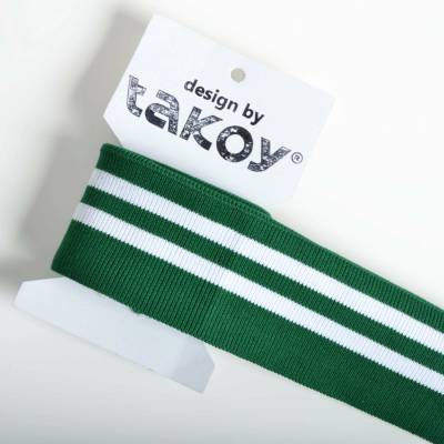 Takoy Hotový žebrovaný náplet zelený/bílý pruh