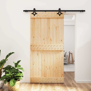 vidaXL Преплъзваща се врата 100 x 210 cm Естествено и черно (3445066)