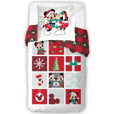 TipTrade Vianočné bavlna obliečky Minnie a Mickey Šťastné a Veselé 140x200 70x90