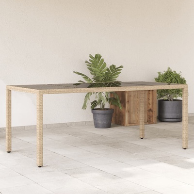 vidaXL Градинска маса със стъклен плот бежова 190x90x75 см полиратан (365539)