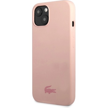 Lacoste Liquid Silicone Glossy Printing Logo Case - дизайнерски силиконов калъф за iPhone 13 (розов)